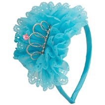 NeedyBee Baby Girls Hair band in Blue Color with Flower Bow and Crown